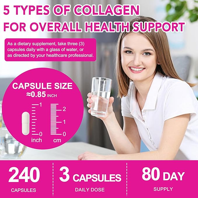 2 Pack Multi Collagen Peptides Capsules with Biotin, Vitamin C & Hyaluronic Acid – Contains extracts Such as Eggs and Fish！！！