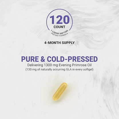 Naturalis Evening Primrose Oil (1300mg) | Natural from New Zealand | Non-GMO, Soy & Gluten Free, Zero Filler | 120 Softgels