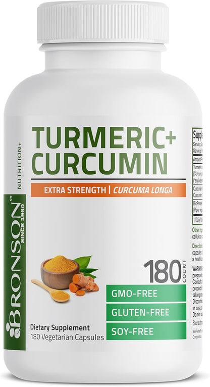 Bronson Turmeric Curcumin Extra Strength - Antioxidant, Joint & Digestion Support with BioPerine, Non-GMO, 180 Vegetarian Capsules