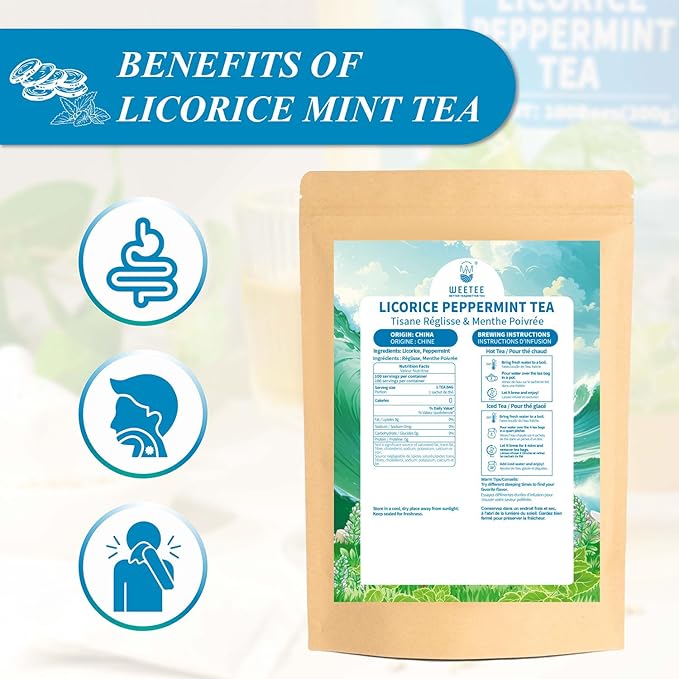 WT WEETEE Licorice Mint Tea Bags 100 Counts, Made 100% Natural & Pure Peppermint & Licorice Root, Naturally Caffeine-free, Sweet & Refreshing