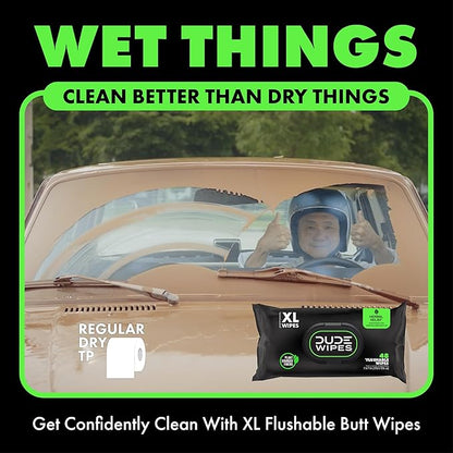 DUDE Wipes Herbal Relief Flushable Wipes - Extra-Large Adult Wet Wipes - 3 Pack (144 Count) - Infused with Soothing Witch Hazel, Geranium Essential Oils, Vitamin E, and Aloe - Septic and Sewer Safe