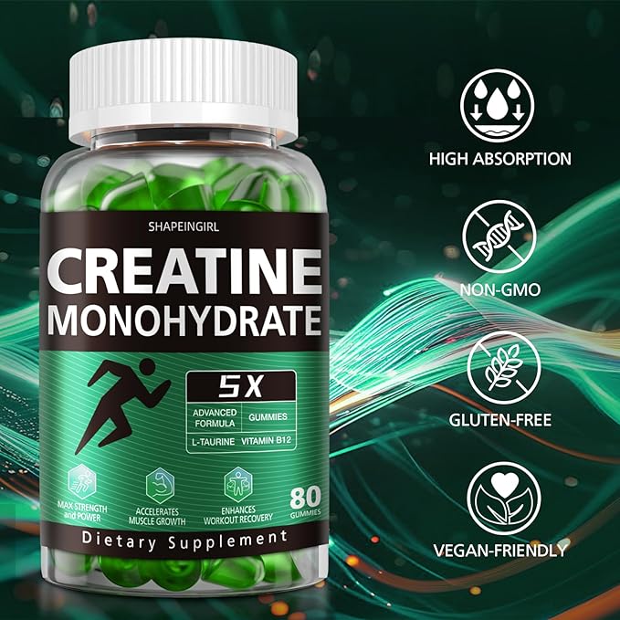 Creatine Gummies for Men & Women - Chewable Creatine Monohydrate Gummies for Muscle Strength, Improving Endurance & Post Workout Recovery - Creatine Supplement - Green Apple Flavors (160 Count)