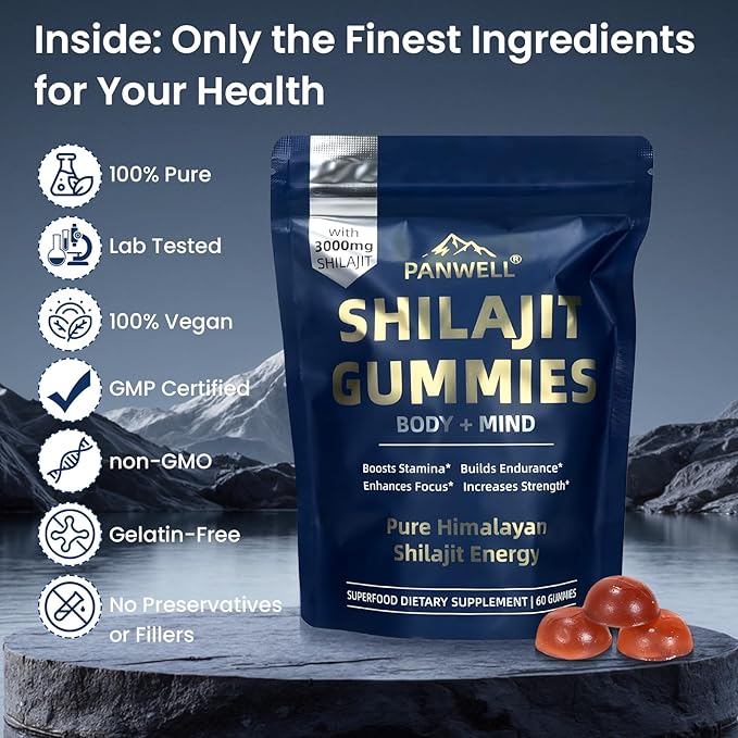 Shilajit Gummies, gummy supplements，shilajit for men gummies，shilajit for women gummies，Seamoss & Turmeric | Zero Sugar Energy, Cortisol Balance, Sleep, Immune & Overall Health Support – 60 Gummies