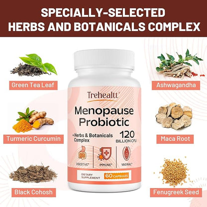 Menopause supplements for women, 120 Billion CFU Probiotic, 13-in-1 Herbs & Botanicals Complex, for Hormone Menopause, Hot Flashes, Night Sweats, Mood Swings, Sleep Disturbances, Vegan, 240 Capsules