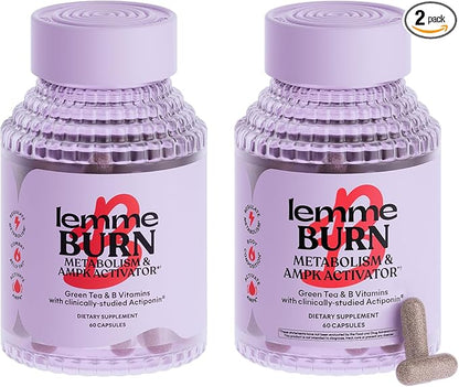 Lemme Burn Belly Fat Capsules, Clinically Studied AMPK Metabolic Activator Actiponin Jiaogulan, 50% EGCG Green Tea Extract, Vitamin B6, Methyl B12 for Men and Women - 60 Count (Pack of 2)