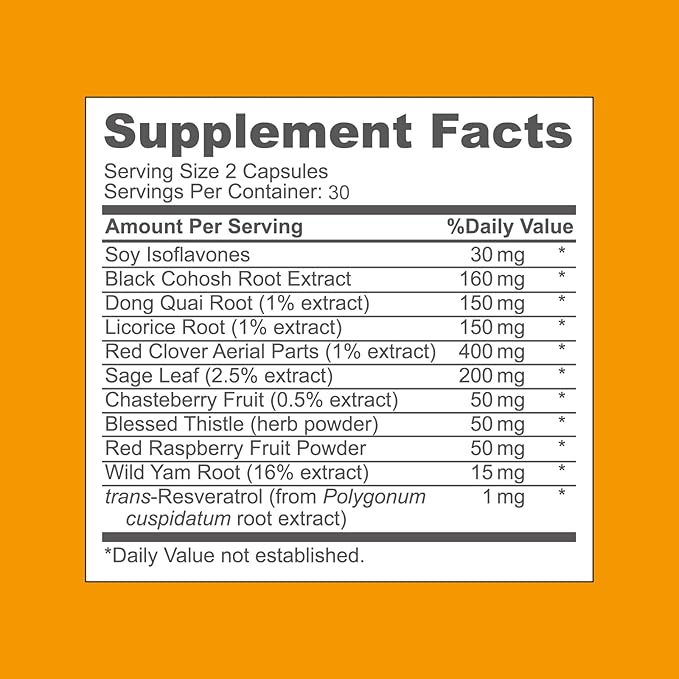 VHC Menopause Support Supplement with Soy Isoflavones & Black Cohosh Hormone Balance, Hot Flash Relief, Night Sweats Dong Quai, Red Clover, Chasteberry 30-Day Supply