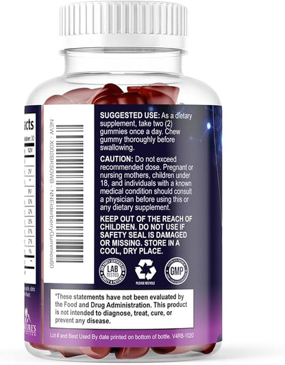 Elderberry Gummies - Black Elderberry Extract Immune Support Gummy with Vitamin C, D3 and Zinc - Sambucus Immune Health Support Supplement for Kids & Adults, Black Elder Berry Vitamins - 60 Gummies