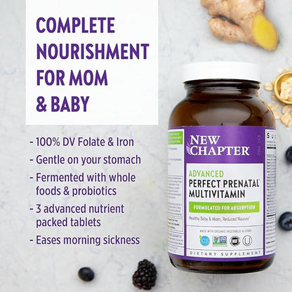 New Chapter Perfect Prenatal Vitamins - 96ct, Organic Prenatal Vitamins, Non-GMO Ingredients for Healthy Baby & Mom - Folate (Methylfolate), Iron, Vitamin D3, Fermented with Whole Foods and Probiotics
