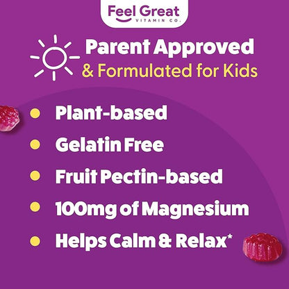 Feel Great Kids Calm Magnesium Gummies - Magnesium Supplement for Children - Magnesium Citrate Gummies - 60 Count