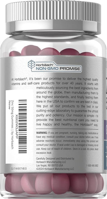 Horbäach Zinc Gummies | 50mg | 70 Count | Mixed Berry Flavor | Vegan, Non-GMO, Gluten Free Formula