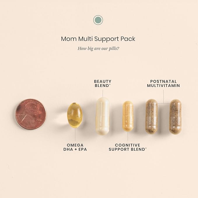 Perelel Mom Multi Support Pack, Postnatal Vitamins for Women with Omega 3 Dha, Iron, Collagen, & Vitamin B12 to Support Postpartum Health, Soy & Gluten Free, Non GMO, 30 Daily Pill Packs