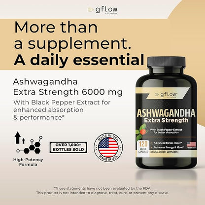 Ashwagandha Supplements for Women and Men | Sleep, Mood and Energy Support | Extra Strength, Vegan Friendly, Non-GMO, Made in USA - Pack of 2