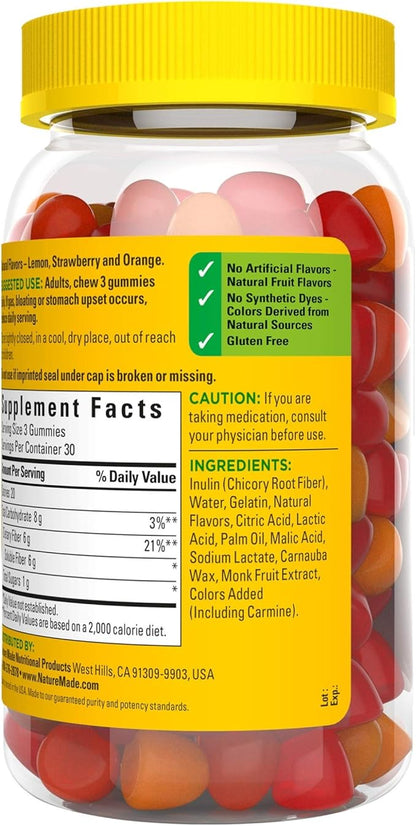 Nature Made Fiber 6 g, Dietary Supplement for Digestive Health Support, 90 Fiber Gummies, 30 Day Supply