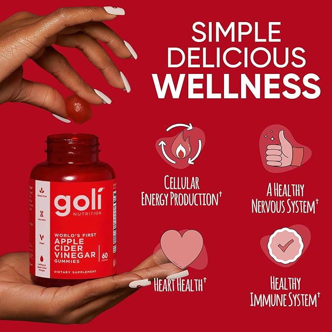 Goli Apple Cider Vinegar Gummies - Worlds First ACV Gummy with Vitamin B12, Beetroot & Pomegranate - Vegan, Non-GMO, Gluten-Free, 300 Count (5 Pack)