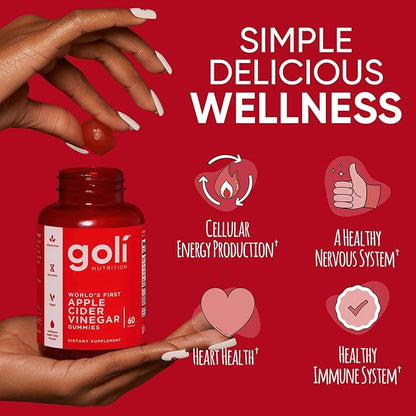 Goli Apple Cider Vinegar Gummies - Worlds First ACV Gummy with Vitamin B12, Beetroot & Pomegranate - Vegan, Non-GMO, Gluten-Free, 180 Count (3 Pack)