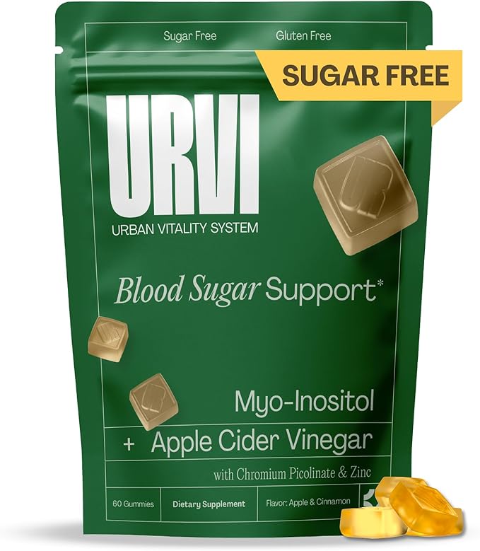 URVI® Blood Sugar Support Gummies – 300mg Apple Cider Vinegar ACV, 150mg Myo Inositol, Chromium & Zinc – for Metabolism & Energy – Keto, Sugar-Free – Apple Cinnamon Flavor – 60 Gummies