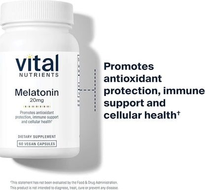 Vital Nutrients Melatonin 20mg - Vegan - Sleep Supplement to Support the Body's Natural Sleep Cycle* - Gluten, Dairy, Soy Free - 60 Capsules