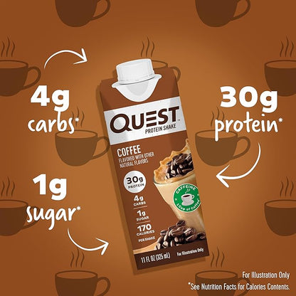 Quest Nutrition Ready to Drink Coffee Protein Shake, 30g Protein, 4g Carb, 1g Sugar, Gluten Free, Keto Friendly, 4 Count (Pack of 6)