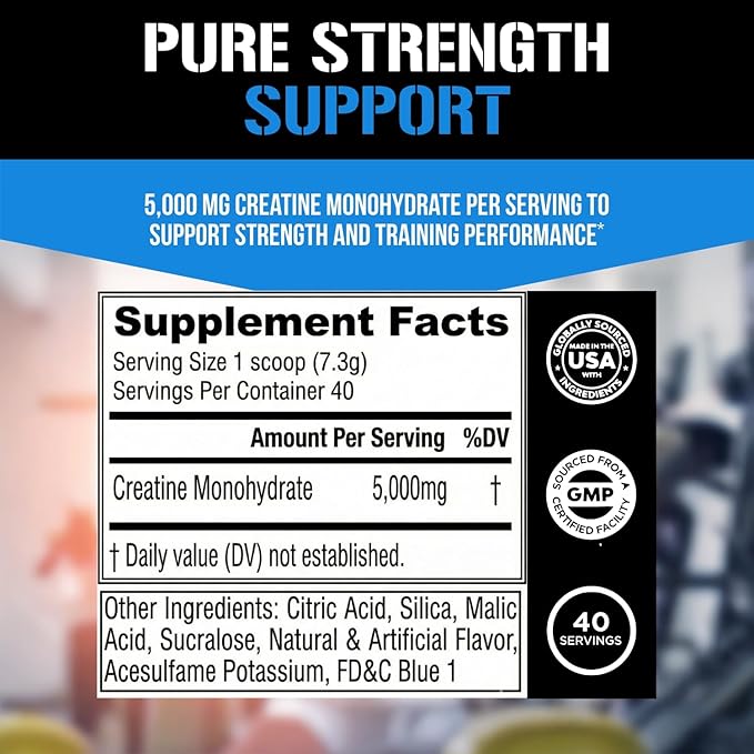 Evlution Nutrition Creatine 5000 - Supports Faster Recovery, Lean Muscle Growth & Performance - Pre & Post Workout Powder - 5000mg Pure Creatine Monohydrate Per Serving - 40 Servings - Blue Raz