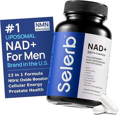 NAD Supplement for Men – Liposomal NAD+ NMN Alternative Nitric Oxide Prostate Health Supplements with Resveratrol, CoQ10, L Citrulline and Lycopene for Anti-Aging & Cellular Energy Support 60 Capsules