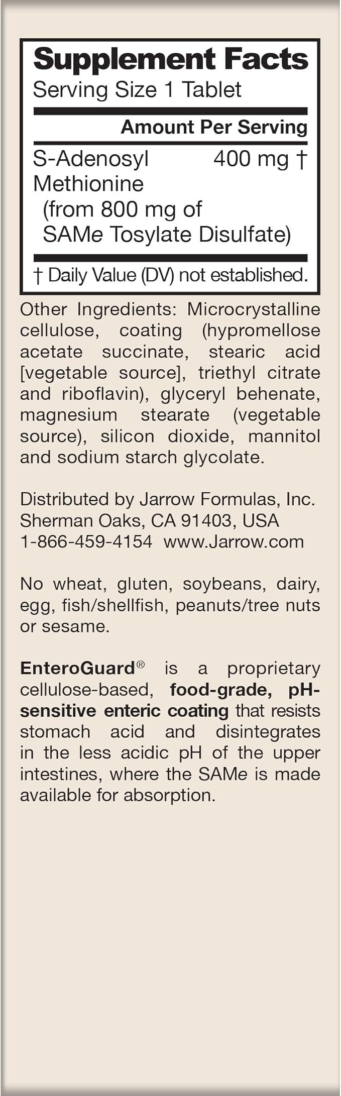 Jarrow Formulas SAMe Supplement 400 mg - 30 Tablets - High Concentration of Active S,S Form - Supports Joint Health, Liver Function, Brain Metabolism, Balanced Mood & Antioxidant Defense - 30 Servings