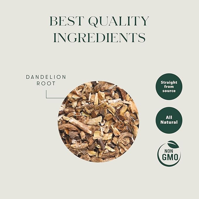 Luxmi Estates Pure Dandelion Herbal | Caffeine Free Detox Tea | Loose Leaf - 100g/3.52oz (50 Cups)