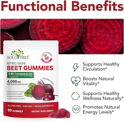 Beetroot Gummies, Organic Beet Root Chews Gummies for Natural Energy Support, Beetroot Supplement for Men and Women, 90 Count (1)