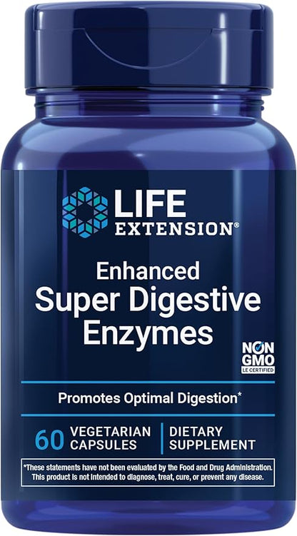 Life Extension Enhanced Super Digestive Enzymes, Supports Digestion, Comfort, digesting Plant-Based Foods, Non-GMO, Vegetarian, 60 Capsules