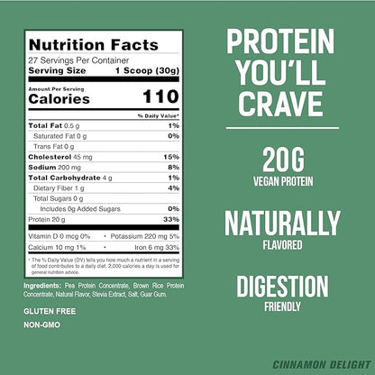 PEScience Select Vegan Protein Powder, Plant Based Protein Powder, Amazing Taste, Smooth Texture, Pea and Brown Rice Blend, Dairy Free, Lactose Free, Gluten Free - Cinnamon Delight, 27 Servings