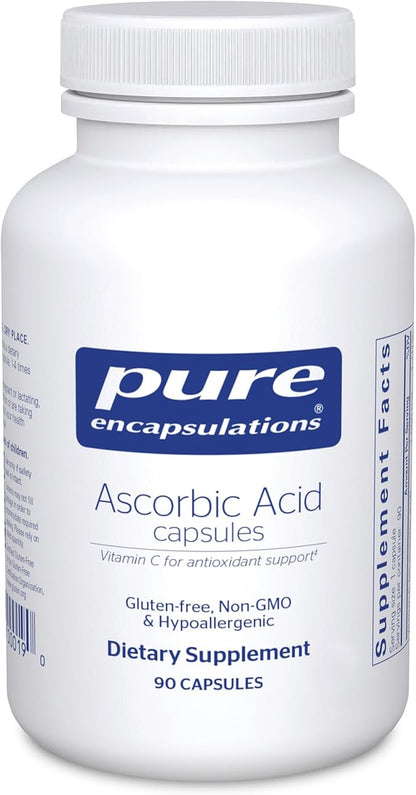 Pure Encapsulations Ascorbic Acid Capsules - 1,000 mg Vitamin C - Antioxidant & Immune Support* - High-Potency Vitamin C - Vegan & Non-GMO - 90 Capsules