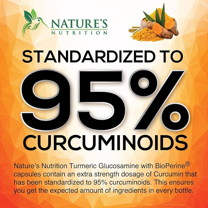 Turmeric Curcumin Supplement - 95% Curcuminoids with Glucosamine, Ginger & MSM, BioPerine Black Pepper Extract for Best Absorption, Natural Vegan Joint Support, Non-GMO, Bottled in USA - 120 Capsules