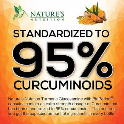 Turmeric Curcumin Supplement - 95% Curcuminoids with Glucosamine, Ginger & MSM, BioPerine Black Pepper Extract for Best Absorption, Natural Vegan Joint Support, Non-GMO, Bottled in USA - 120 Capsules