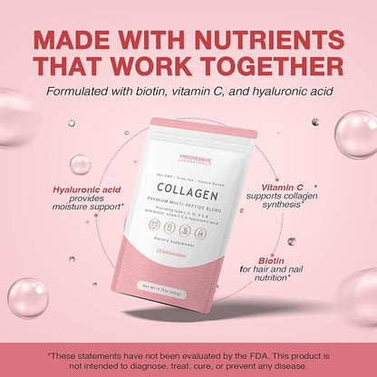 Multi-Type Collagen Powder (Watermelon) – Types I, II, III, V & X for Skin, Hair, Nail & Joint Support – Multi Collagen Supplement With Biotin, Vitamin C & Hyaluronic Acid – Grass-Fed, Non-GMO