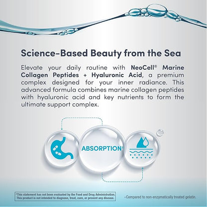 NeoCell Marine Collagen Peptides Capsules | 120 Pills | with Hyaluronic Acid | Plus Vitamin C | for Women and Men