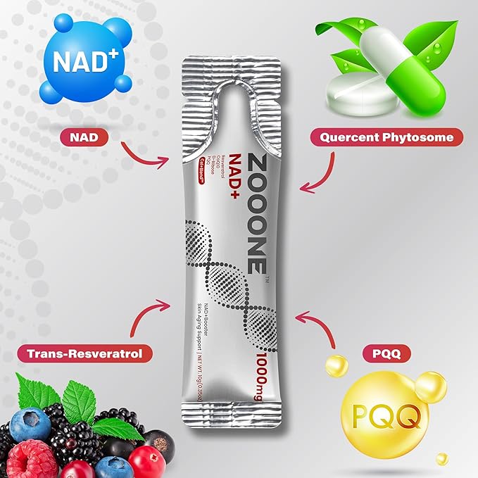 NAD+ 1000mg Liquid Packets Supplement - Premium Nicotinamide Riboside & Resveratrol for Cellular Energy,Advanced NAD Booster for Men & Women (90 Pocket)