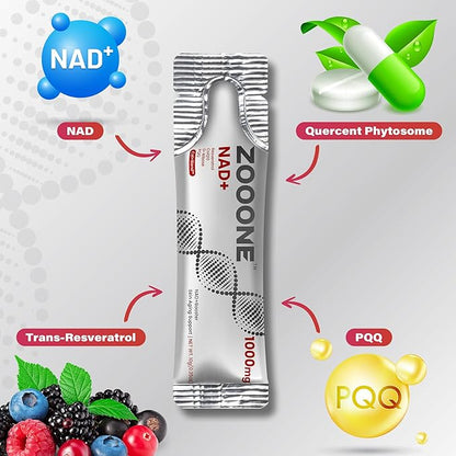 NAD+ 1000mg Liquid Packets Supplement - Premium Nicotinamide Riboside & Resveratrol for Cellular Energy,Advanced NAD Booster for Men & Women (90 Pocket)