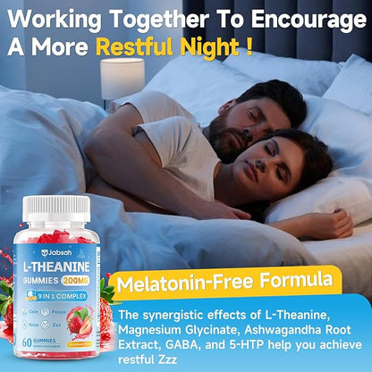 L-Theanine Gummies for Kids & Adults, L Theanine Supplement with Magnesium Glycinate, Ashwagandha, GABA, 5HTP for Calm, Relax, Zzz & Focus Support, Vegan Strawberry Flavor, 120 Count