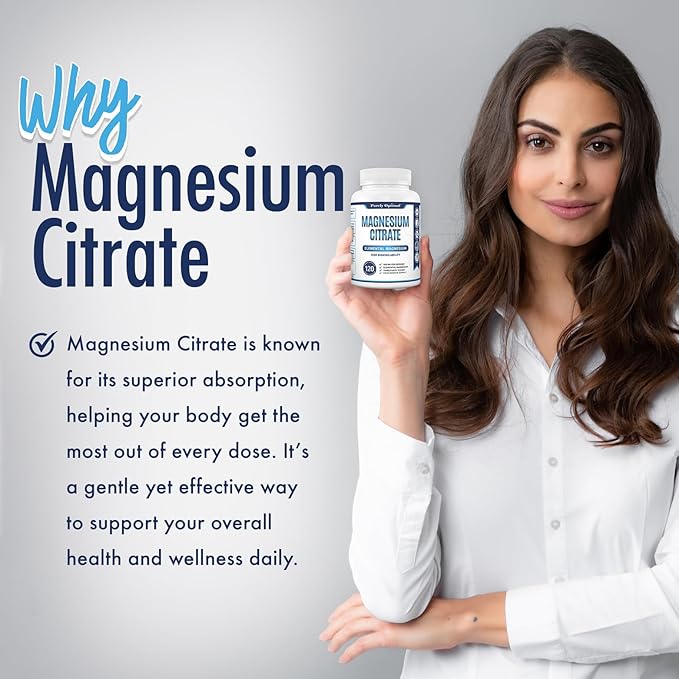 Purely Optimal Magnesium Citrate 500mg – Magnesium Supplement for Digestive Health, Gentle Constipation Relief, Muscle & Sleep Support, Calm & Relaxation – High Absorption, 120 Easy-to-Swallow Caps