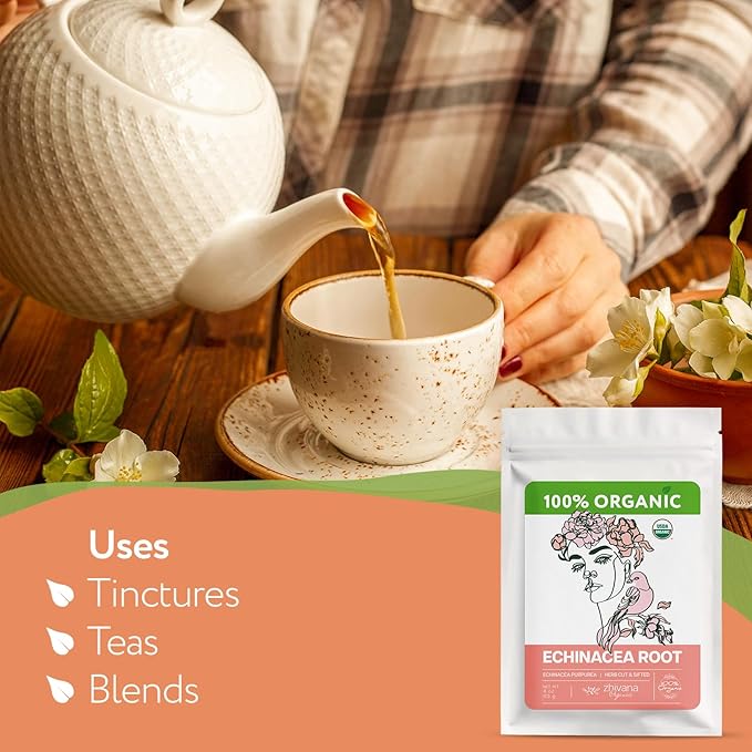 Organic Echinacea Root Tea (4oz.) – Echinacea Purpurea - Seasonal Wellness & Recovery Support - Naturally Caffeine Free – Great for Herbal Tea, Infusion, Tincture