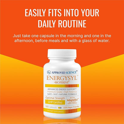 Approved Science Energysyl - Caffeine Free - with Adaptogens, B Vitamins, Bioperine - 360 Capsules - 6 Month Supply