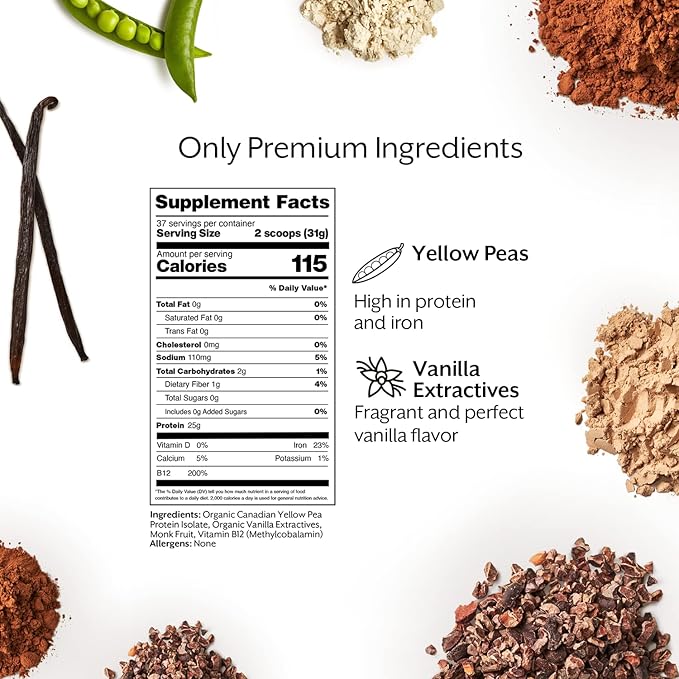 ProMix Nutrition Plant-Based Vegan Protein Powder, Vanilla - Pea Protein & Vitamin B-12 - ­Post Workout Fitness & Nutrition Shakes, Smoothies, Baking & Cooking Recipes - 2.5 Pound (Pack of 1)