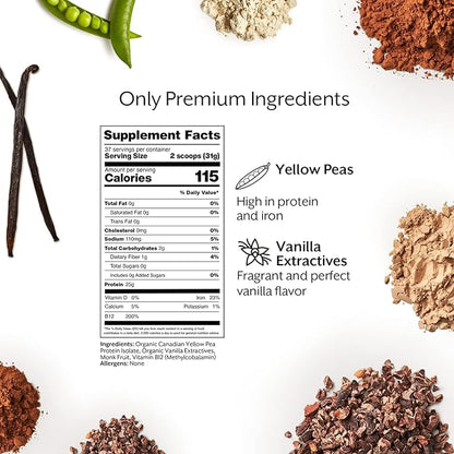 ProMix Nutrition Plant-Based Vegan Protein Powder, Vanilla - Pea Protein & Vitamin B-12 - ­Post Workout Fitness & Nutrition Shakes, Smoothies, Baking & Cooking Recipes - 2.5 Pound (Pack of 1)