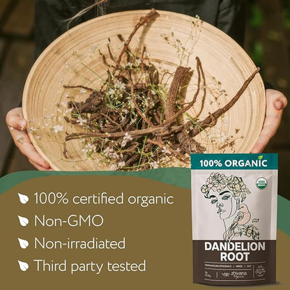 Dandelion Root Organic - Dandelion Tea - Diente de Leon Organico – Natural Cleansing, Gut Flora, Digestion, Liver, Skin – 4 oz