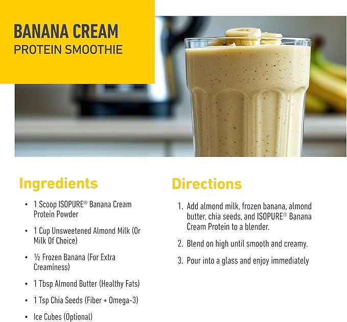 Isopure Zero Carb 100% Pure Whey Isolate Protein Powder, Gluten Free, With Vitamins, Banana Cream, 25g Protein Per Serving, 3 Lbs, 44 Servings (Packaging May Vary)