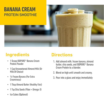 Isopure Zero Carb 100% Pure Whey Isolate Protein Powder, Gluten Free, With Vitamins, Banana Cream, 25g Protein Per Serving, 3 Lbs, 44 Servings (Packaging May Vary)