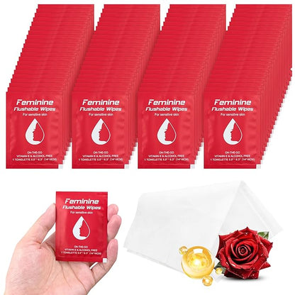 Feminine Wipes Individually Wrapped, Flushable Wipes Travel,Travel Wipes for Women,Feminine Care Wet Wipes Travel Size Vaginal Wipes for Adult, Girl and Homeless 50