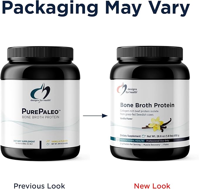 Designs for Health Bone Broth Protein Powder – 21g Grass-Fed, Collagen-Rich Beef Protein Isolate – Vanilla, Paleo, Non-GMO, Dairy-Free (30 Servings / 810g)