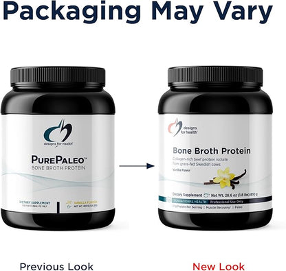 Designs for Health Bone Broth Protein Powder – 21g Grass-Fed, Collagen-Rich Beef Protein Isolate – Vanilla, Paleo, Non-GMO, Dairy-Free (30 Servings / 810g)