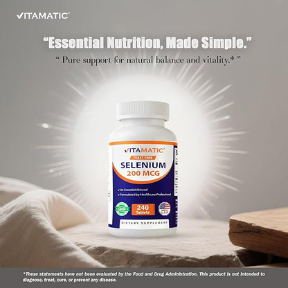 Vitamatic Yeast Free Selenium 200mcg as Selenomethionine Supplement Essential Trace Mineral with Superior Absorption 240 Tablets