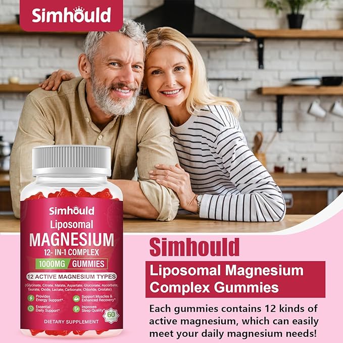 2 Packs Liposomal Magnesium Complex Gummies-as 12 Forms of Magnesium Citrate,Glycinate,Malate,Oxide,and More with Vitamin D3, B6,C, Ashwagandha & CoQ10 for Women and Men-Support Bone & Muscle 120 Cts